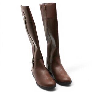 Karen Scott Womens Cognac Brown Buckle Accent Padded Deliee2 Round Toe Block Hee